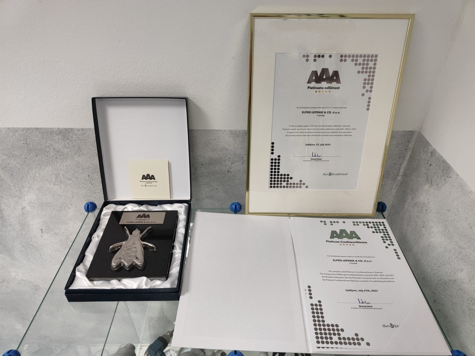 ELPRO LEPENIK & CO s ponosom sporočamo, da smo letos po analizi Dun & Bradstreet ponovno prejeli certifikat platinaste AAA bonitete odličnosti