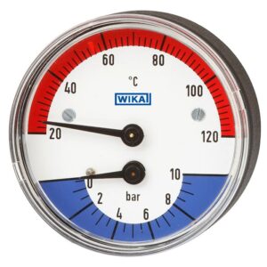 100.1x termomanometer za merjenje tlaka in temperature, nameščen neposredno na merilno mesto. 0 … 16 barov, 0 °C ... 150 °C, različne verzije.