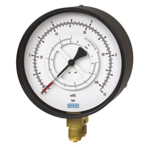 711.12 diferenčni manometer z bourdonovo cevjo se uporablja pri merjenju tlaka plinskih in tekočih medijev. Točnost prikaza: 1.6%.
