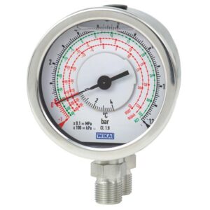 732.18 diferenčni manometer za hladilno tehniko se uporablja pri merjenju tlaka plinskih in tekočih medijev. Točnost prikaza: 1.6 %.