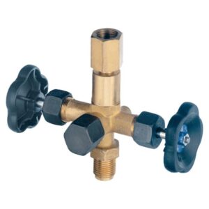 910.11 ventil za manometer z zapornim ventilom in testnim priključkom. DIN 16270, DIN 16271 in DIN 16272. Medenina, jeklo ali nerjaveče jeklo. Do 400 bar.