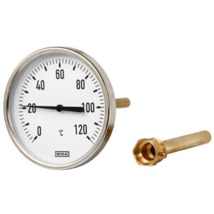 A50 bimetalni termometer, standardna verzija za ogrevanje, klimatizacijo, prezračevanje in hlajenje. -30 °C ... +200 °C, EN 13190.