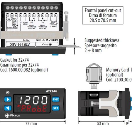 ATR144 Pixsys prikazovalnik in regulator z dvema svetlima zaslonoma in univerzalnimi analognimi vhodi za skoraj vse industrijske senzorje.