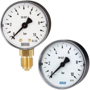 111.12 bar manometer z bourdonovo cevjo WIKA za merjenju tlaka plinskih in tekočih medijev. Standard: EN 837-1, ASME B40.100.