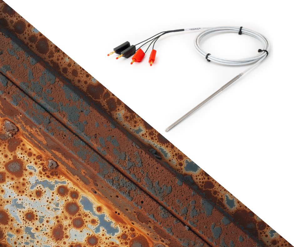 High-precision salt spray chamber validation sensor (Pt100, 4-wire). Corrosion-resistant probe for ISO 9227 and ASTM B117 salt fog testing.