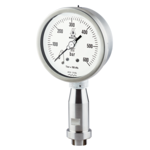 MAN-100-OM-1-0/400bar manometer z membrano zasnovan za homogenizatorje in izdelano v skladu s standardom št. 74-06 organizacije 3-A.