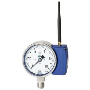 WIKA PGW23.100 / PGW26.100 je Bourdonov manometer z lokalnim prikazom in brezžičnim LoRaWAN® prenosom za IIoT nadzor procesnega tlaka.