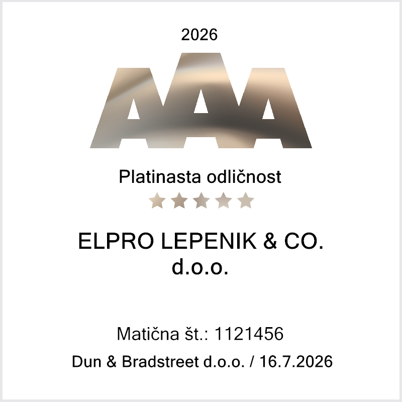 ELPRO LEPENIK je prejemnik priznanja platinasta boniteta odličnosti 2026, ki potrjuje stabilno, zanesljivo in odgovorno poslovanje podjetja.