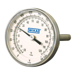 TI.20 bimetalni termometer, industrijska izvedba WIKA v celoti iz nerjavečega jekla, premer številčnice 2 palca, priključek zadaj.